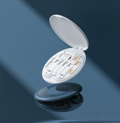 Multi-functional charging cable organizer in white and blue color