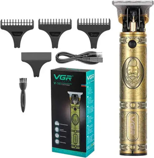 Unboxed electric T-blade trimmer showing comb attachments