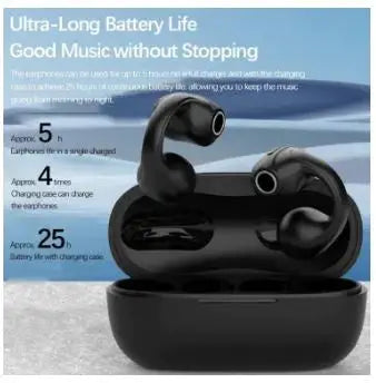 Calus CW10 Wireless Earbuds in black with ergonomic design, emphasizing ultra-long battery life of up to 25 hours with charging case.