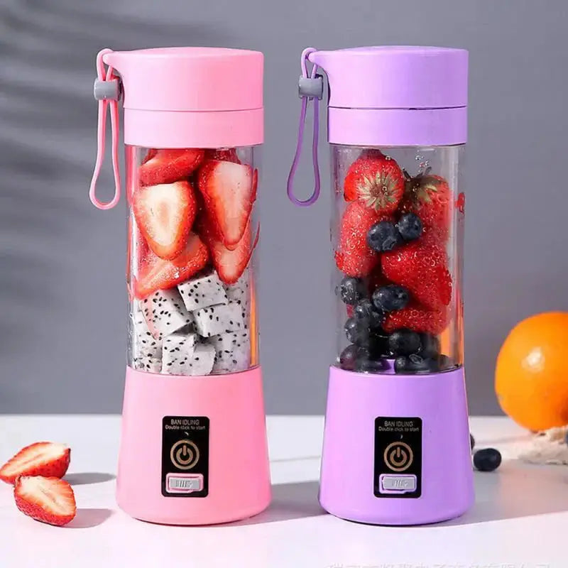 Compact rechargeable blender making fruit smoothie on the go