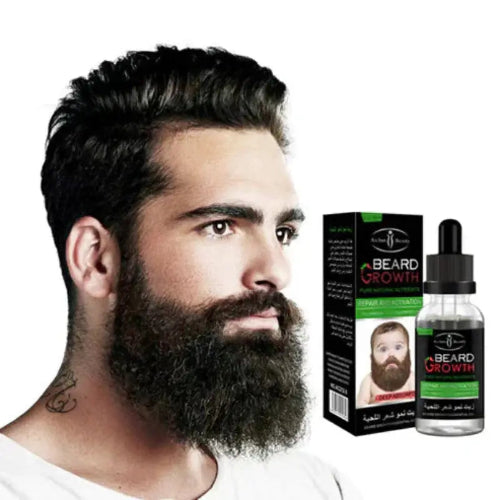 Man applying natural beard oil to beard for conditioning