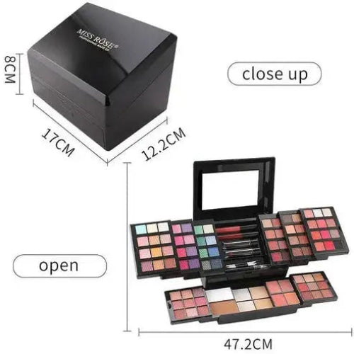 Cosmetic gift set with foundation, blush, and eye makeup
