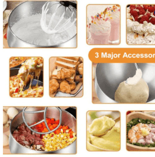 Multi-speed stand mixer with beater attachment and non-slip base for stable mixing.