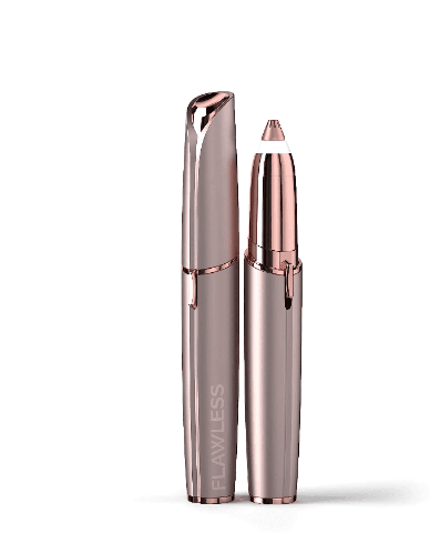 Flawless Brows Hair Remover - Grooming Device in rose gold finish, featuring a sleek, pen-like design for pain-free, precise eyebrow shaping.