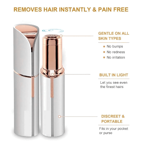 Facial hair remover device in sleek white and gold design