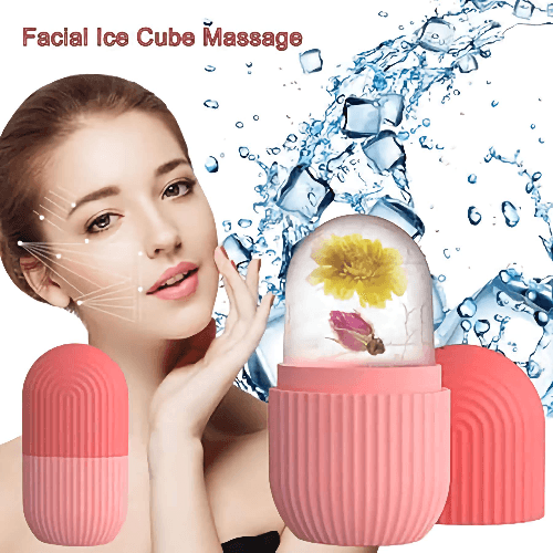 Woman using Face Glow Ice Roller on her face
