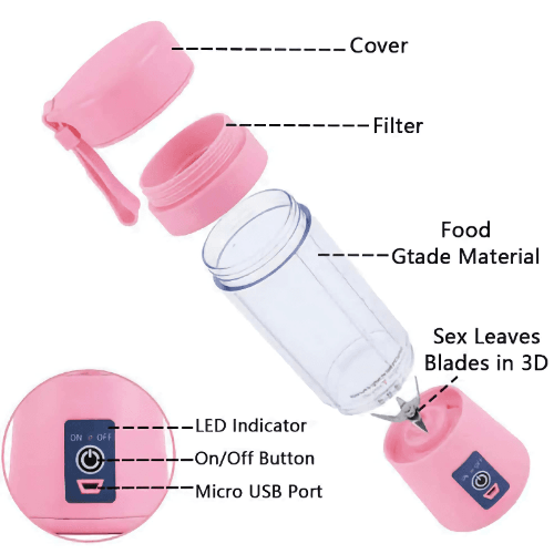 BPA-free portable blender with detachable cup and lid