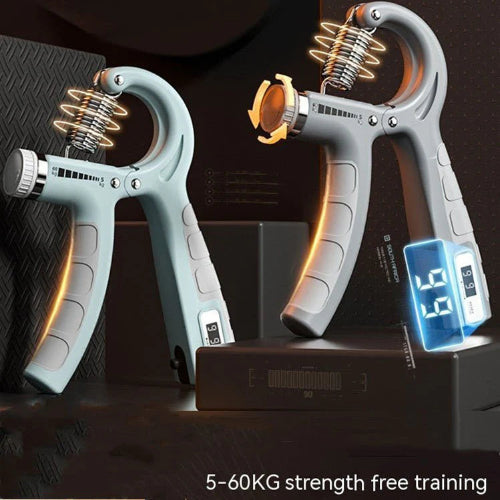 Heavy-duty spring grip hand exerciser with black foam handles for forearm and grip strength training.