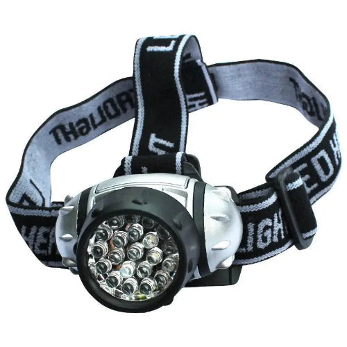 Glare Miner's Lamp Rechargeable with adjustable head strap and multi-LED light, ideal for hiking, camping, and fishing.