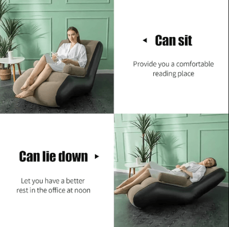 Inflatable chair being used for sitting and lying down in a room in comfort style