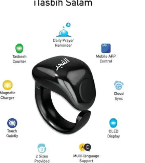 Black ring with features listed on a white background