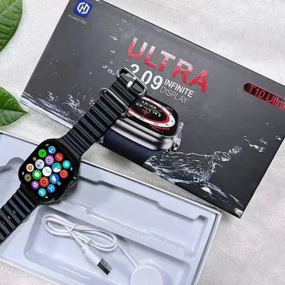 Ultra 2.09 Infinite Display Smartwatch Features AMOLED screen and Bluetooth connectivity.