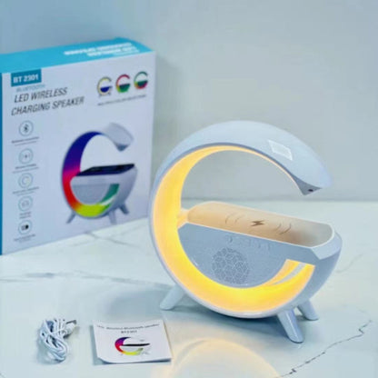 3-in-1 Bluetooth speaker with wireless charging pad and LED lighting
