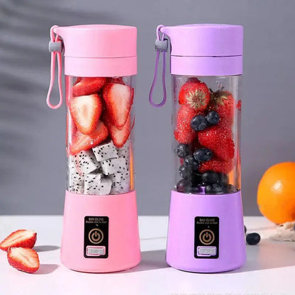 Compact rechargeable blender making fruit smoothie on the go