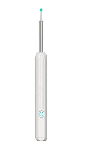Smart Earwax Remover Kit with HD Camera features a sleek white handle, LED light, and soft silicone tip for safe ear cleaning at home.