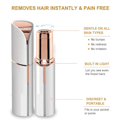 Facial hair remover device in sleek white and gold design