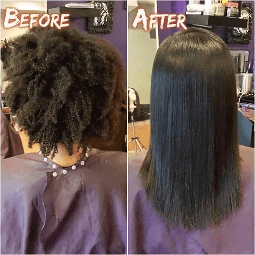 
Woman using Hair Straightener Comb on long hair