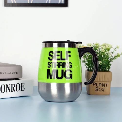 Electric stirring coffee cup with built-in motor and lid