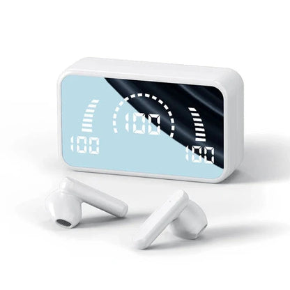 Wireless Bluetooth in-ear earphones with long battery life.