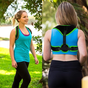 Woman wearing posture coreector belt