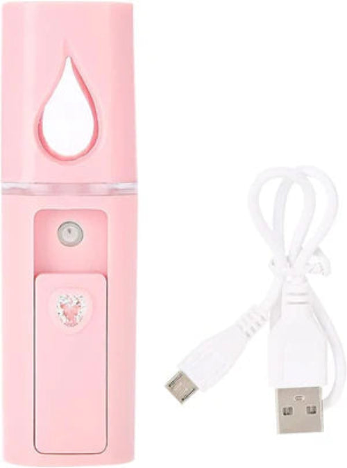 Pink electronic device with a USB cable on a white background