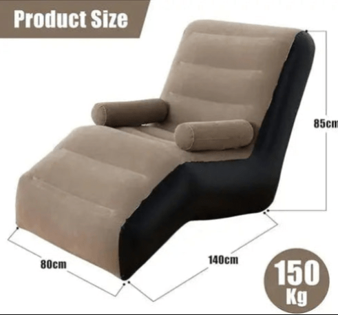 Brown and black recliner chair with dimensions and weight capacity on a white background