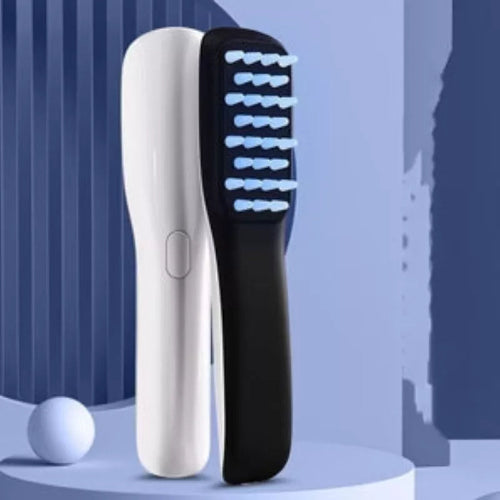 White and black hairbrushes on a blue gradient background