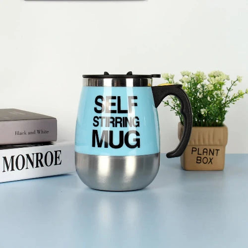 Automatic self-mixing mug for coffee, tea or protein drinks