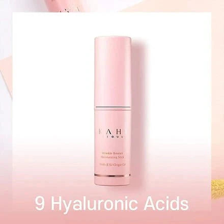 Skincare product with '9 Hyaluronic Acids' text on a gradient background