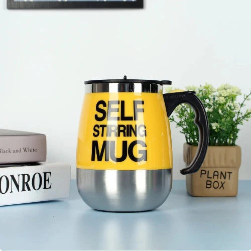 Rechargeable self-stirring mug with sleek modern design